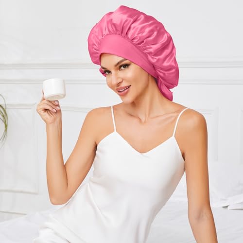 Large Satin Bonnet Silk Bonnet Hair Bonnet for Sleeping, Double Layer Satin Bonnets for Women Natural Curly Hair Shower Cap