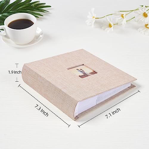 Mublalbum Small 4x6 Photo Album Linen Cover with Memo Areas Photobook Pictures Book Holds Vertical Pockets for Wedding Family Baby and Vacation (Beige)