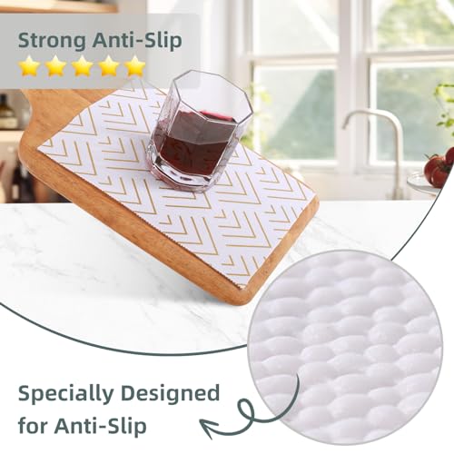 Shelf Liners for Kitchen Cabinets 12in x 20FT, Non Adhesive Cabinet Liner Strong Non-Slip Thickened Gold Green Geometric Drawer Liner, Easy to Clean for Shelf, Cabinet with Knife and Tape Measure
