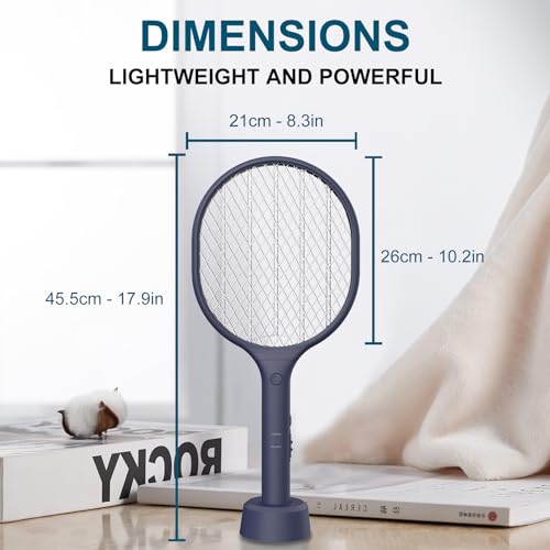 Electric Fly Swatter 2 Pack, 3000V Bug Zapper Racket Fly Zapper with 1500mAh Rechargeable Battery, Indoor Outdoor Fly Trap Mosquito Killer with 3-Layer Safety Mesh for Home, Kitchen, Patio, Camping