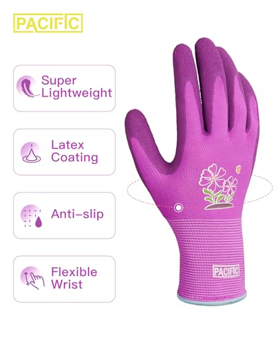 PACIFIC PPE 2 Pairs Gardening Gloves for women and Ladies, Rubber Coated Garden Gloves, Outdoor Protective Work Gloves, Small, Purple