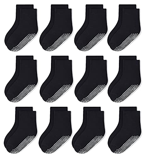 HYCLES Toddler Non Slip Grip Socks 12 Pairs Baby Boy/Girl High Ankle Sticky Slipper Floor Skid Socks For 5-7T Boy Kids