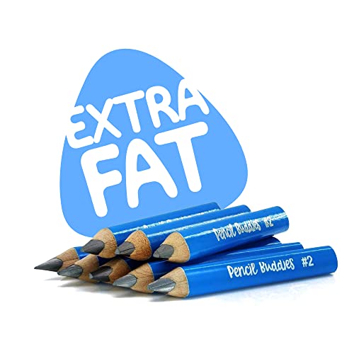 Short Thick Triangle Pencils For Kids - Stronger 5MM Core, Fat Pencil Grip, For Beginners, 2-6 Year Olds, Toddlers, Kindergarten - 8 Learning Pencils for Children with Pencil Sharpener (Light Blue)