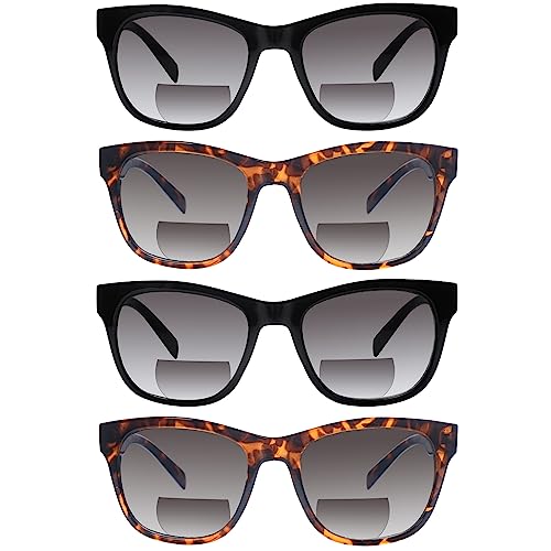 STASTEND 4 Pack Bifocal Reading Sunglasses for Women Men,UV400 Sun Readers Glasses (2 Black 2 DM, 1.00, multiplier_x)