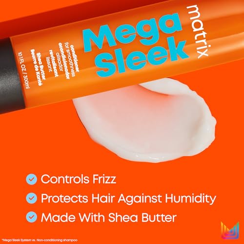 Matrix Mega Sleek Conditioner | Smoothing, Anti-Frizz, Detangling | For Dry, Damaged & Frizzy Hair | Salon Professional Conditioner | With Shea Butter | 10.1 Fl. Oz. | Vegan