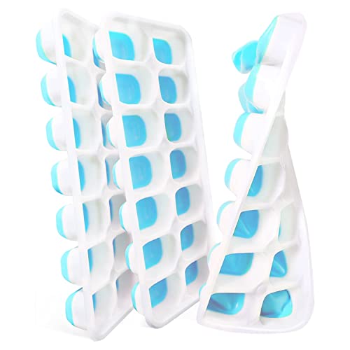 VEHHE Ice Cube Molds silicone, Ice Cube Trays with Lid, Square Ice Cube Molds, Square Silicone Ice Cube Trays with Removable Lid, Flexible 14-Ice Cube Trays for Cocktail, Freezer (Blue)