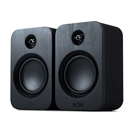 House of Marley Get Together Duo Bluetooth Bookshelf Speakers - Sustainably Crafted, Wireless Turntable Speakers, Mains Powered or 25 Hours Battery Life, AUX in - Amazon Exclusive Black Edition