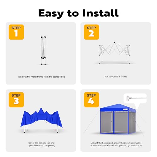 VIVOHOME 8x8ft Easy Pop-Up Screen Tent, Outdoor Canopy Tent Mosquito Netting, 2 Zipper Doors, and Roller Bag for Yard Camping Picnic Party Events, Blue