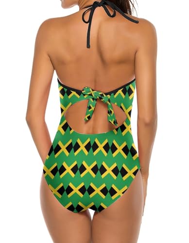 Leoparts Women's Halter One Piece Swimsuit Mexican Flag V Neck High Cut Bathing Suits Swimwear