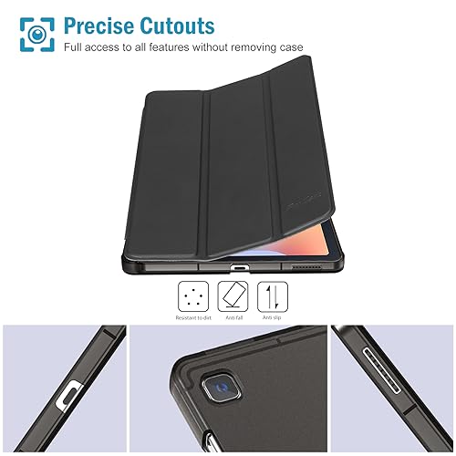 ProCase Cover for Galaxy Tab S6 Lite 10.4 Case 2024 2022 2020 with S Pen Holder(SM-P620/P625/P613/P619/P615/P610), Trifold Stand Folio Soft TPU Translucent Back Cover Support Auto Wake/Sleep -Black