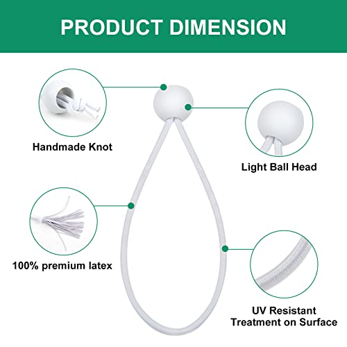 50PCS Mini White Ball Bungee Cords, 4 Inch Heavy Duty Outdoor Bungee Cord with Balls, Tarp Tie Down Bungee Balls for Shelter, Camping, Cargo,Tent Poles UV Resistant