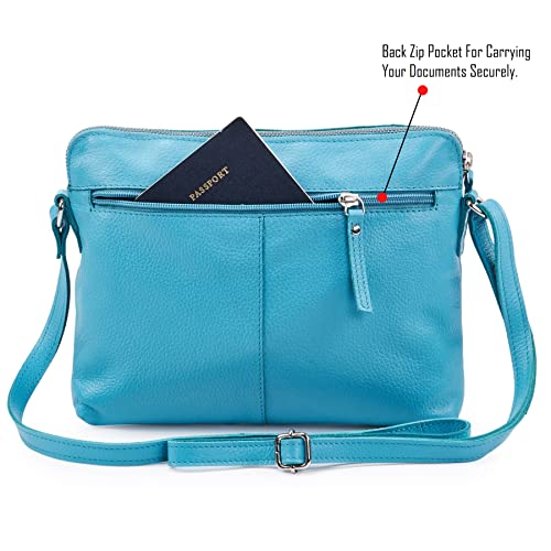 Wise Owl Accessories Small Soft Pebbled Real Leather Crossbody Handbags Purses Triple Zip Premium Sling Crossover Shoulder Bag for Women Gift (Sapphire Blue Nappa)