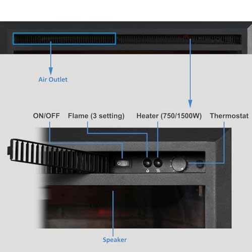 PuraFlame Western Electric Fireplace Insert with Fire Crackling Sound, Remote Control, 750/1500W, Black, 22 53/64 Inches Wide, 20 3/64 Inches High