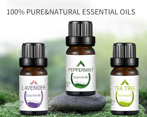 Essential Oil Diffuser with Essential Oils Set, 120ml 7 LED Colors Auto Shut-Off Humidifiers, Essential Oils-Lavender Tea Tree Peppermint, Mist Aromatherapy for Home Office Yoga Spa, Black Wood Grain