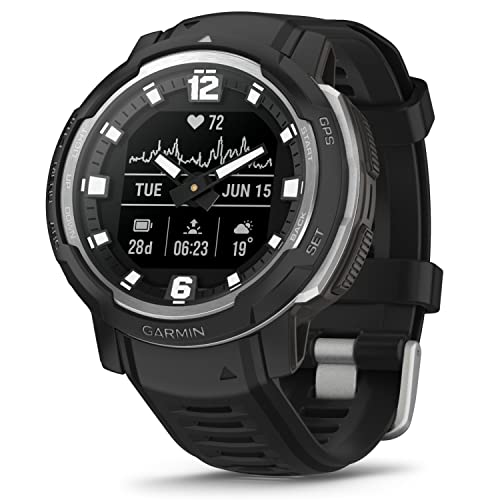 Wearable4U - Garmin Instinct Crossover, Rugged Hybrid Smartwatch, Analog Hands and Digital Display 1.27 in, Black with E-Bank Bundle