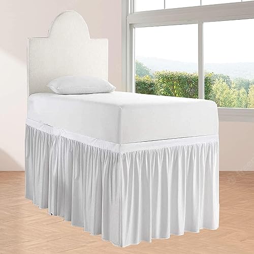 Dorm Room Bed Skirt Twin XL - Ruffled College Dorm Bed Skirt - Long Bed Skirt Dorm - Extra Long Dorm Room Bed Skirt - 100% Brushed Microfiber - Twin-XL - 36" Drop, White