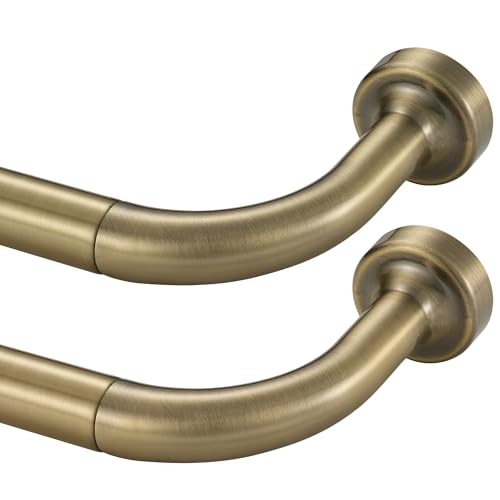 Lwiiom 2 Pack Wrap Around Curtain Rod for Windows 28-56", Internal Splicing 1 Inch Diameter Disc, Adjustable Room Darkening Curtain Rod with Aluminum Finials and Brackets, Antique Bronze