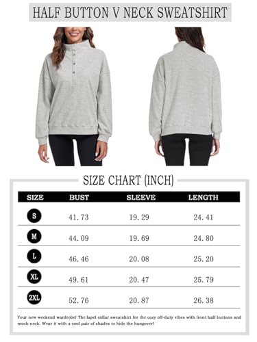 Poetsky Casual V Neck Sweatshirt for Teens Button V Neck Long Sleeve Pullover Hoodies Loose Fit Lake Blue S
