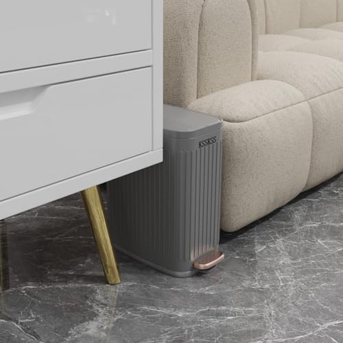 KSSKSS Small Bathroom Trash Can with Charcoal Filters Soft Close Lid, 6L / 1.6 Gallon Stainless Steel Garbage Can with Removable Inner Bucket, Foot Pedal Slim Trash Can for Bedroom, Home (Matt Black)