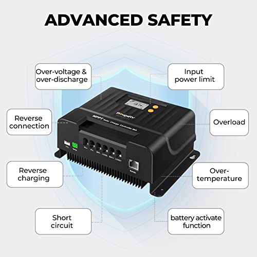 BougeRV MPPT Solar Charge Controller 40 Amp, with Auto Parameter Adjustable LCD Display, 12V/24V DC Input Solar Panel Regulator fit for Gel, Sealed, Flooded and Lithium Battery Supporting for Your RV