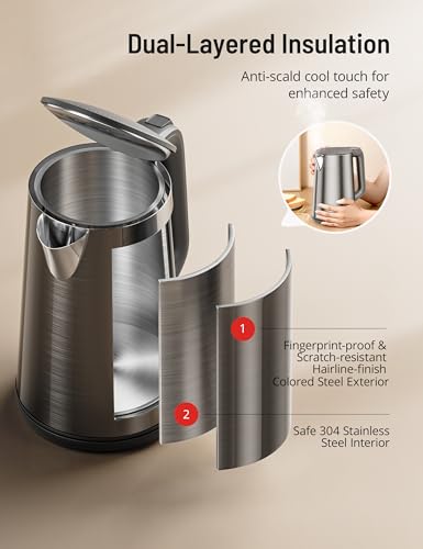 Electric Kettle for Boiling Water, Paris Rhone 1.7L Visual Water Window Stainless Steel Electric Water Kettle, 1500W BPA-Free Hot Water Kettle Pot, Auto Shut Off & Boil-Dry Protection, Silver