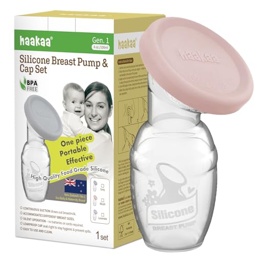 haakaa Manual Breast Pump Breastfeeding Pump with Food Grade Silicone Cap (Blush) 4oz/100ml