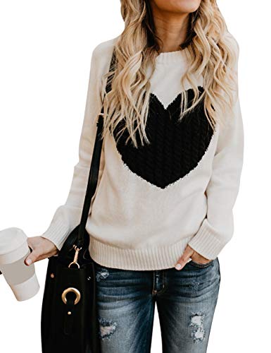 Alsol Lamesa Women's Cute Heart Sweater Long Sleeve Crewneck Pullover Ribbed Knit Casual Sweaters D Red