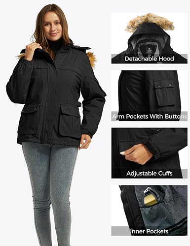 wantdo Women's Waterproof Skiing Jacket Windproof Winter Coat Black S