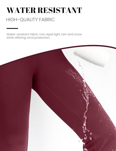 Desol Fleece Lined Pants for Women, Waterproof Yoga Flare Leggings with 4 Pockets,Thermal Warm Work Pants for Winter,Burgundy, Small