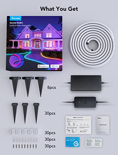 Govee Outdoor Neon Rope Lights, 32.8ft RGBIC IP67 Waterproof Halloween Decorations with 64 Scene Modes, Music Sync, Flexible LED Outdoor Lights, Halloween Lights Work with Alexa, Google Assistant