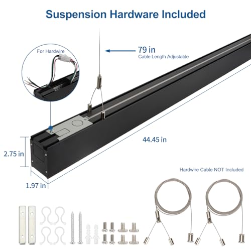 DAKASON 4FT Linkable LED Linear Light, 35W Down 15W Up Light, 3/4/5000K CCT Selectable, Dimmable Suspended Lighting for Billiard Pool Table, Commercial Linear Lighting Fixture for Office, 1Pack Black