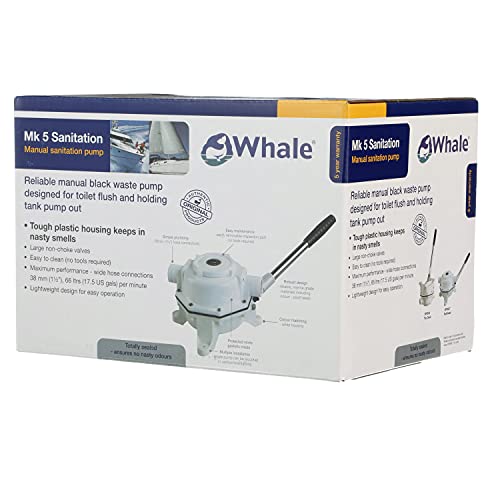 Whale BP0535 Mark V Manual Sanitation Pump, 1 ½-Inch Hose Connections, Maximum of 17.5 GPM (70 Strokes Per Minute) - Thru Deck Discharge, White