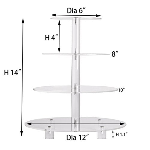 YestBuy 4 Tier Round Acrylic Cupcake Stand with Base, Premium Cupcake Holder, Acrylic Cupcake Tower Display Cady Bar Party Décor – Display for Pastry (4" Between 2 Layers with Base)
