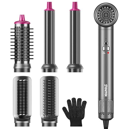 Jolitoi 6 in 1 Hair Dryer Brush, 110,000 RPM High-Speed Negative Ionic Blow Dryer Brush with Automatic Curling Iron for Drying Volumizing Straightening, Detachable Multi-Styler for All Hair Types