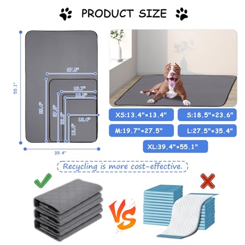 AT1NTEN 2 Pack Reusable Dog Pee Pads,Dogs Waterproof Puppy Potty Training Pee Pad,Washable Training Pads Rounded Corners Pet Mats,Lightweight Pad Dog Mat Pet Supplies,Grey,Size XS 13.4" x13.4"