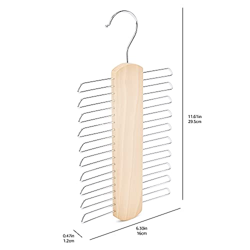 Amazon Basics 20 Bar Wooden Tie Hanger & Belt Rack - Natural, 2-Pack