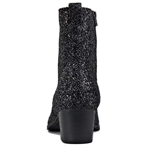 OSSTONE Dress Boot for Men Leather Glitter Chukka Designer Boots Casual Heel Shoes Zipper-up JY009-Silver Black-11.5