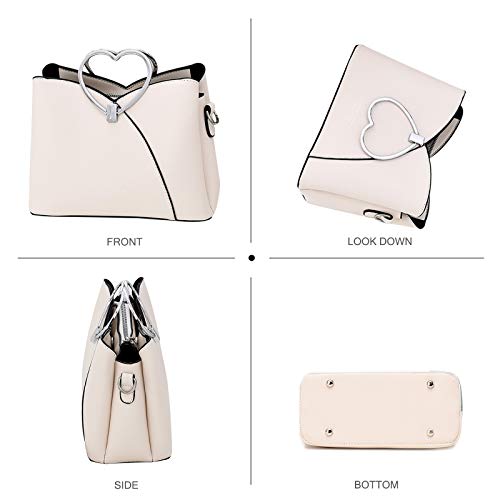 NICOLE & DORIS Fashion Handbag for Women Top Handle Bag PU Leather Messenger Bag Waterproof Shoulder Bag Ladies Crossbody Bag With Heart Shaped Handle Khaki