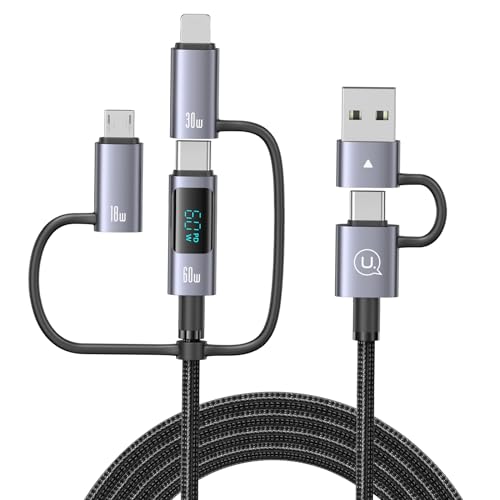 Multi Charger Cord 6 in 1 USB Cable Fast Charging Cable - PD 60w USB c Multi Fast Charging Cable with Led Display - 4 ft USB C/A to Type C/Phone/Micro Charger Cable for Phone/Laptops 6.5ft (6.5ft)
