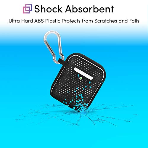 TALK WORKS AirPods Case Cover with Keychain - Protective Hard Silicone Skin for AirPods Keychain Case Clip Carabiner Wireless Charging Compatible with Apple Air Pod Carrying Case Series 1 & 2-Black