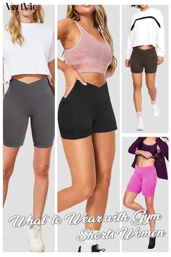 Vertvie Gym Shorts Women 3"/ 9" Crossover Biker Shorts High Waisted Spandex Workout Yoga Volleyball Booty Shorts with Pockets (9 inches,Dark Grey,Medium)