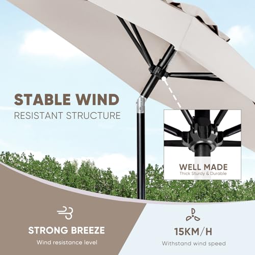 Tempera 9ft Patio Market Outdoor Table Umbrella with Push Button Tilt and Crank,Large Sun Umbrella with Sturdy Pole&Fade resistant canopy,Easy to set, Grass