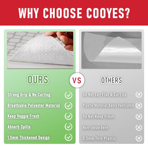 Cooyes Non Slip Refrigerator Liners, 2 in 1 Absorbent Fridge Liners and Fresh Mats Machine Washable, Refrigerator Shelf Liner for Glass Shelves Kitchen Cabinet Drawer Liners, 6 Pack, 12" × 24 "