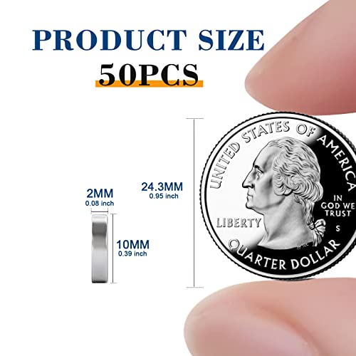 TRYMAG Magnets, 10x2mm 50 PCS Small Refrigerator Magnets Round Disc Magnets, Premium Brushed Nickel Cylinder Office Magnets for Crafts, DIY, Whiteboard and Fridge Magnets