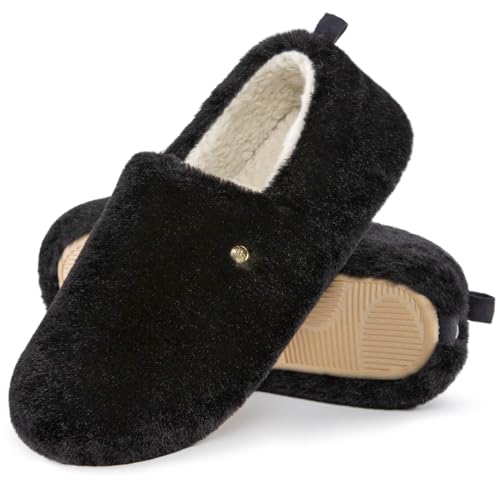 EverFoams Women's Closed-back Slippers Fuzzy Faux Wool Soft Lightweight Non-slip House Shoes Ash Gray, 5-6 US