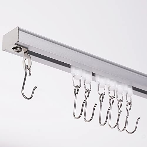 MERJULAN Aluminium alloy Ceiling Track for Curtains, Room Divider, Ceiling Curtain Track, Room Divider Curtain Rod, Numerous Hooks with End Hook, Easy Install, for Spaces (3ft - 6ft, Silver)