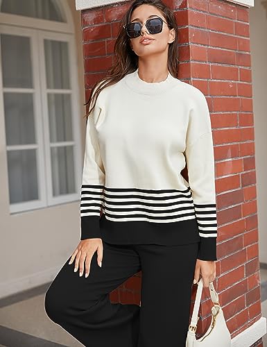 Tanming Women's Lounge Sets 2 Piece Outfits Knitted Pullover Sweater Tops Wide Leg Pants Tracksuit (Black-S)