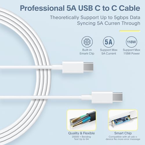 Mac Book Pro Charger - 118W Power Adapter Compatible with USB C Port MacBook Pro & MacBook Air 13, 14, 15, 16 inch, New ipad Pro and All USB C Device, 6.6ft USB-C to C Charge Cable