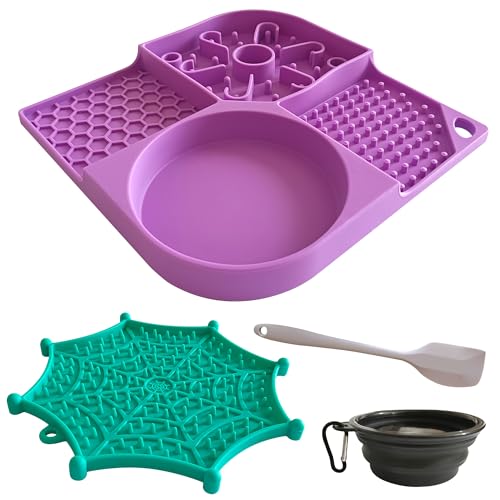 Wet and Dry Lick Mat for Dog and Cat with Suction Cups 2 in 1 Slow Feeder Bowl Licking Mat Peanut Butter Lick Pad for Dog Anxiety Relief Cat Boredom Reducer Perfect for Bathing Grooming