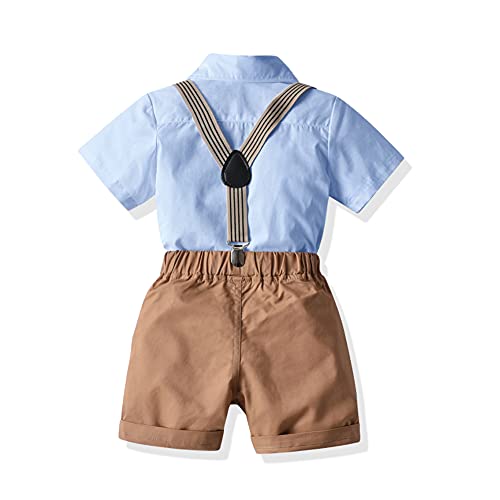 Carlstar Baby Boys Formal Set Little Boys Gentleman Outfit Suits, Short Shirt+Short Pants Set+Suspender+Bow Tie 4Pcs (Blue-1, 1T / 2T)